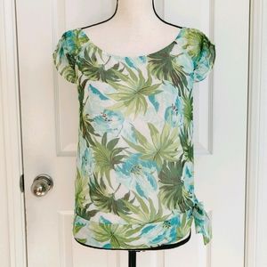 LOFT Tropical Foliage Tie Side Chiffon Blouse